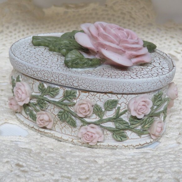 Dezine Handpainted ROSES Trinket Box Vintage (K643) - Picture 8 of 9